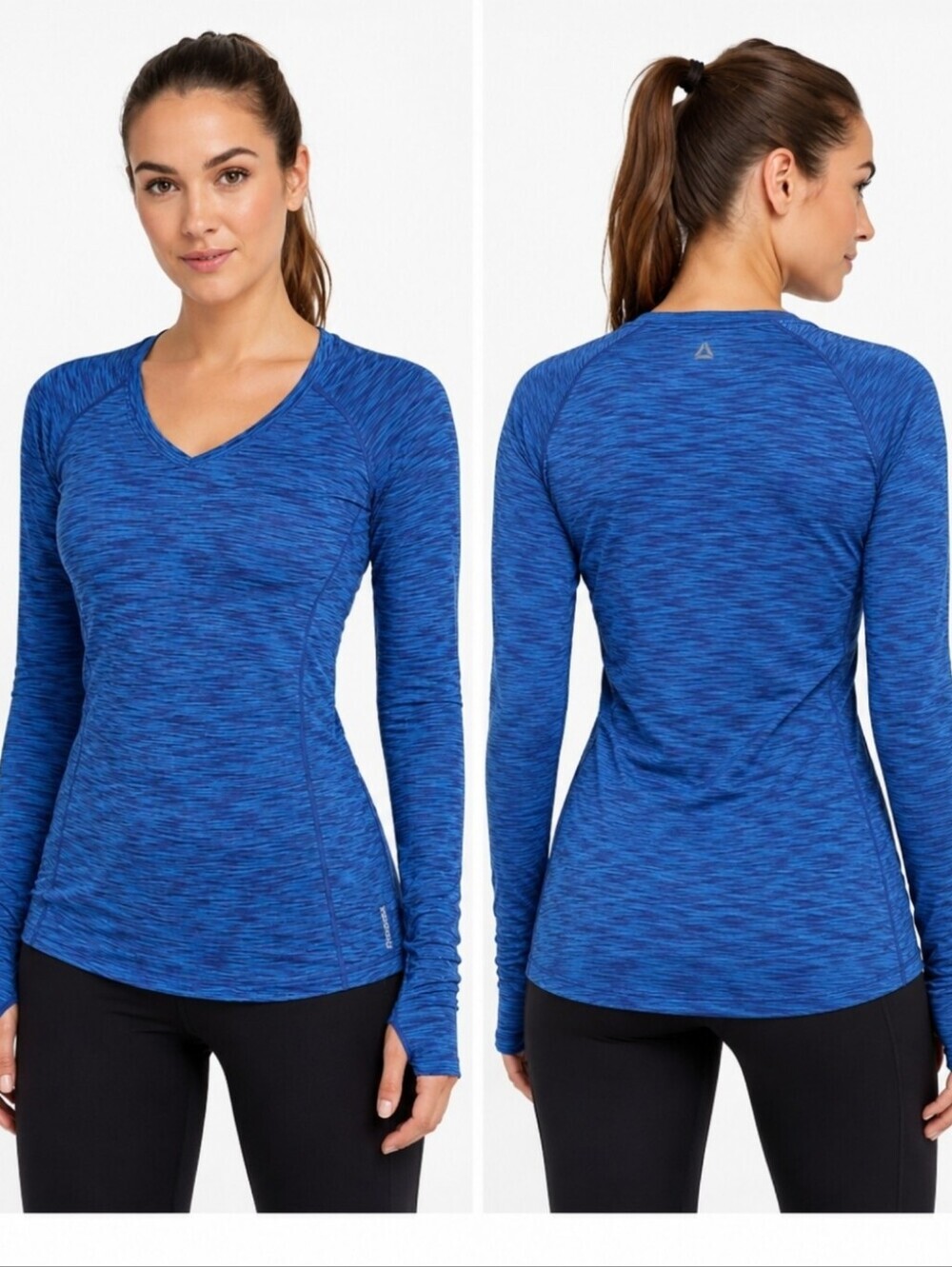 Reebok Blue Long Sleeve Performance V-Neck Top Size S